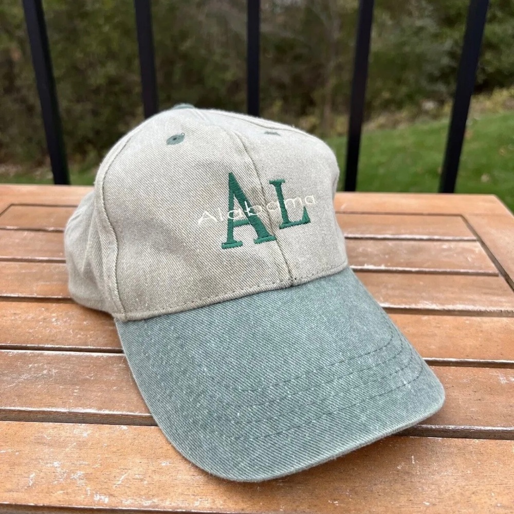 VTG Embroidered Hat Alabama Cap Adjustable Two Tone Cobra Khaki Green Old Money